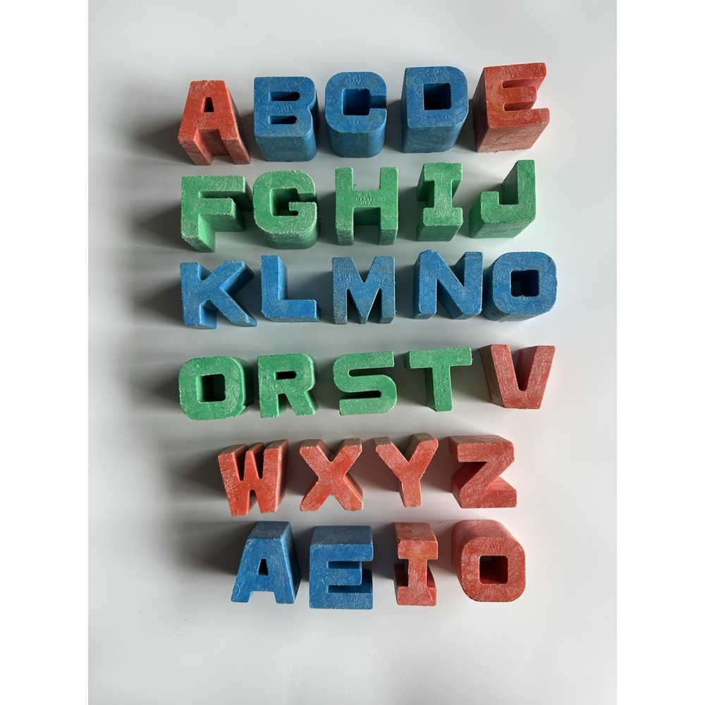 Mattel Tuff Stuff Alphabet Letter Blocks with Tyco Blue Bucket Vintage Lot Of 33
